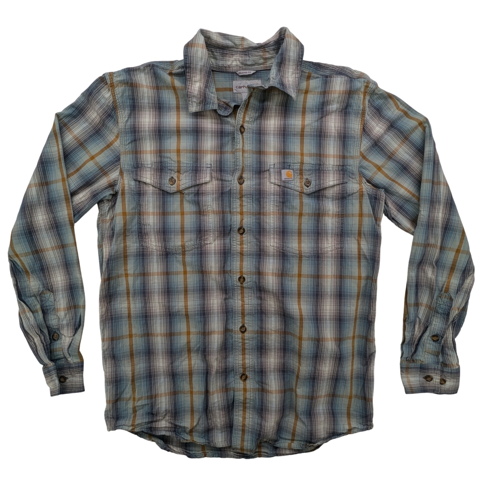 Carhartt Shirt Mens Medium Relaxed Fit Plaid Button Up Long Sleeve 100% Cotton